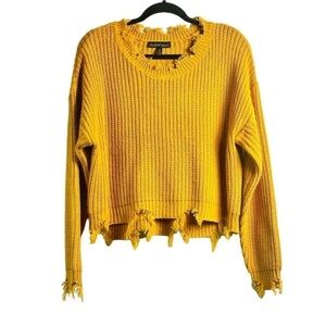 Derek Heart Women’s Sz Medium Mustard Distressed Long Sleeve Knit Sweater